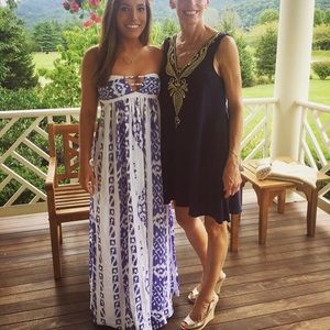 Indah Flamingo Borneo Blue Ikat Maxi dress S